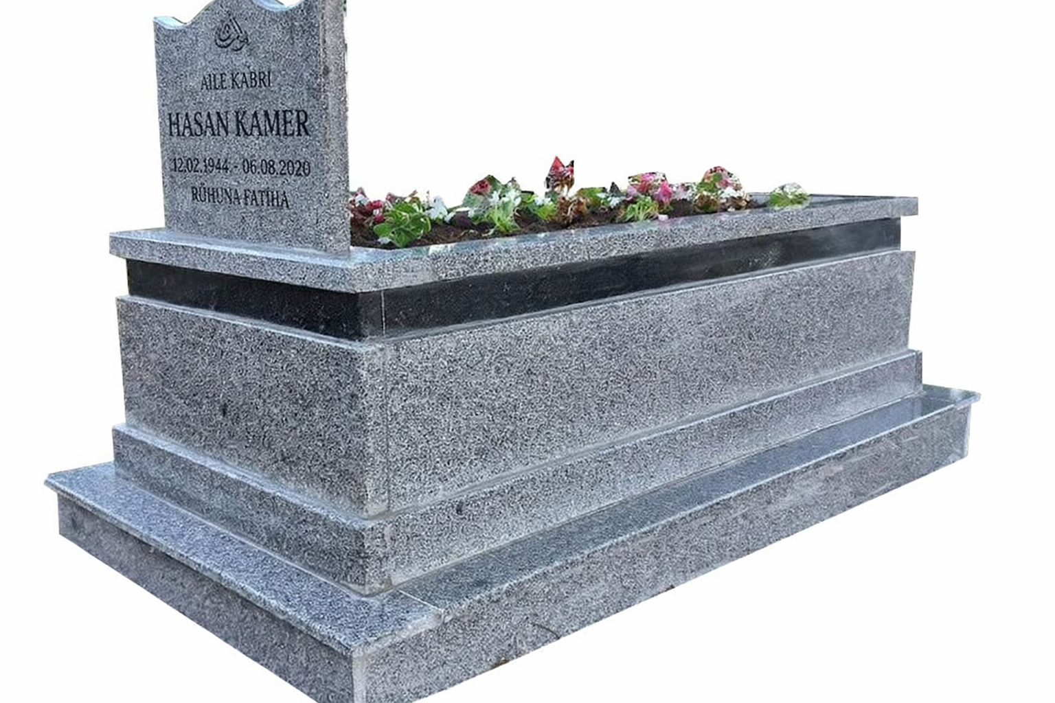 ZG6- Siyah Kuşaklı Gri Geniş Granit Mezar